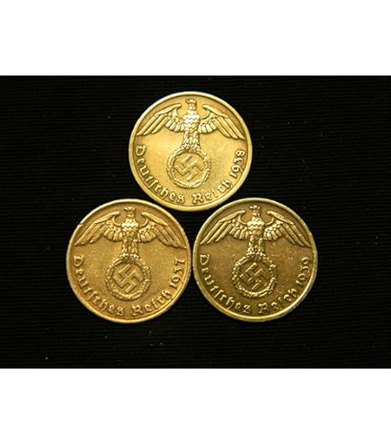 Rare Nazi Swastika German Zinc Coin Set - 1, 5 & 10 Reichspfennig